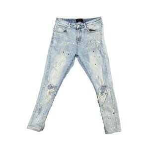 Size 34 X27 THRT Paint Splatter Graffiti Slim Jeans,Ankle zip